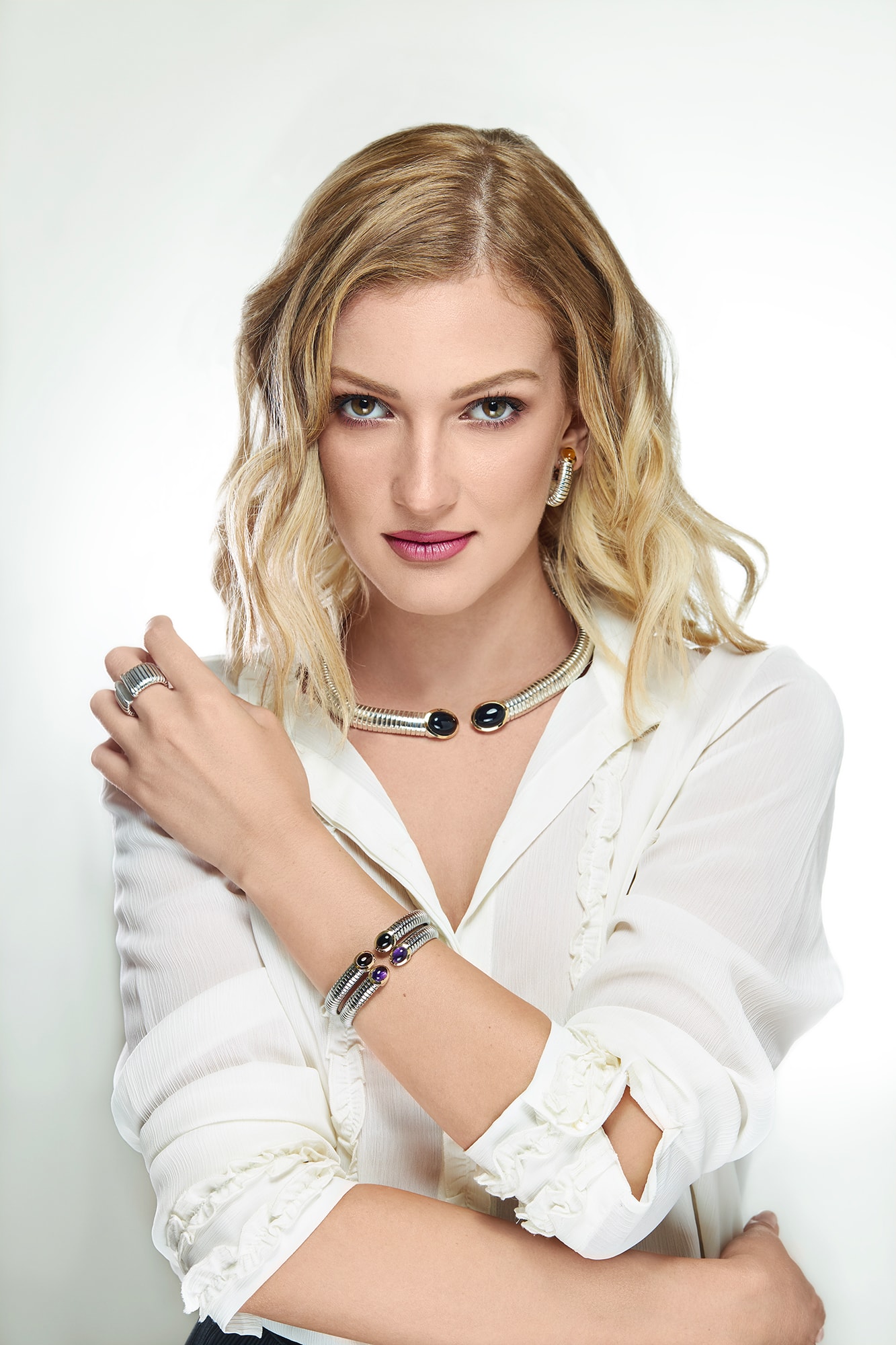 Bracciale tubogas acciaio-oro ametista