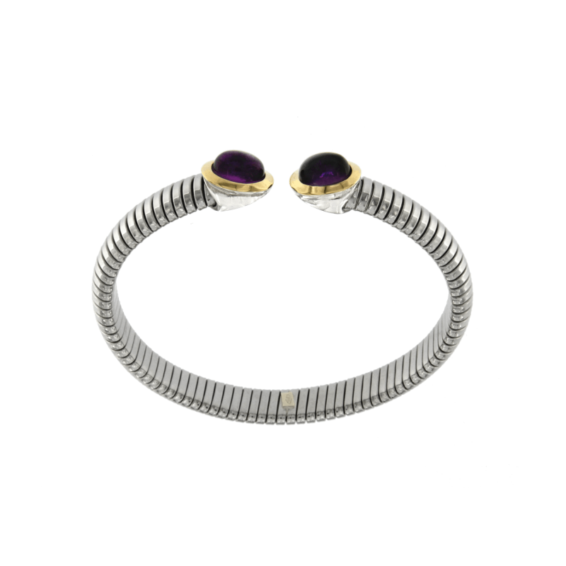Bracciale tubogas acciaio-oro ametista