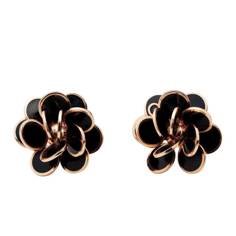 Orecchini Chantecler oro rosa smalto nero