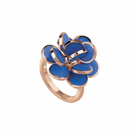 Anello CHANTECLER paillettes in oro rosa e smalto azzurro Capri