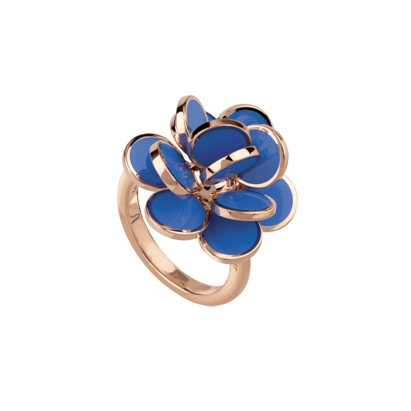 Anello CHANTECLER paillettes in oro rosa e smalto azzurro Capri