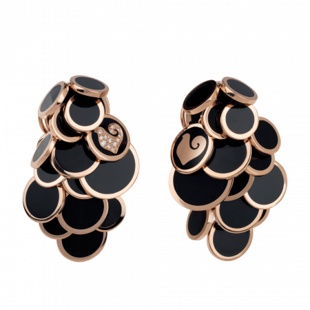 Orecchini paillettes Chantecler oro rosa diamanti smalto nero