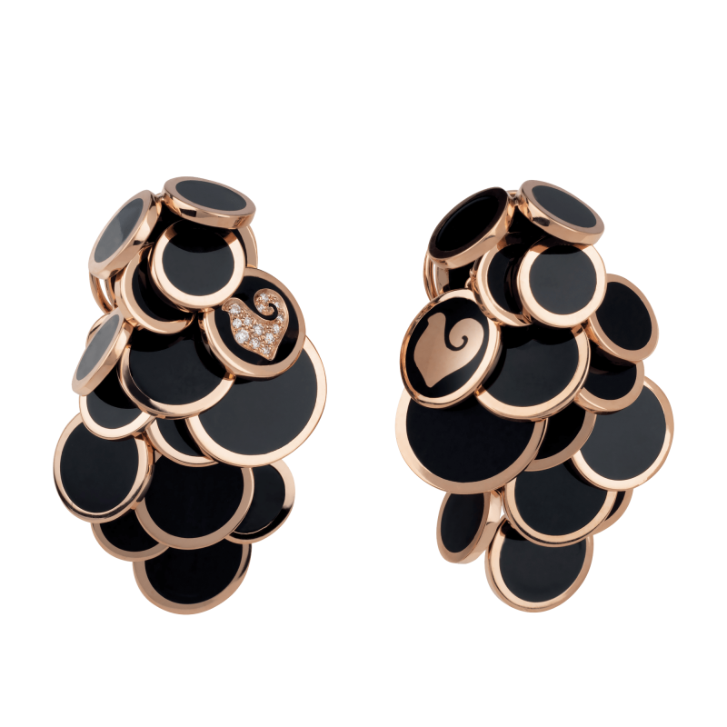 Orecchini paillettes Chantecler oro rosa diamanti smalto nero