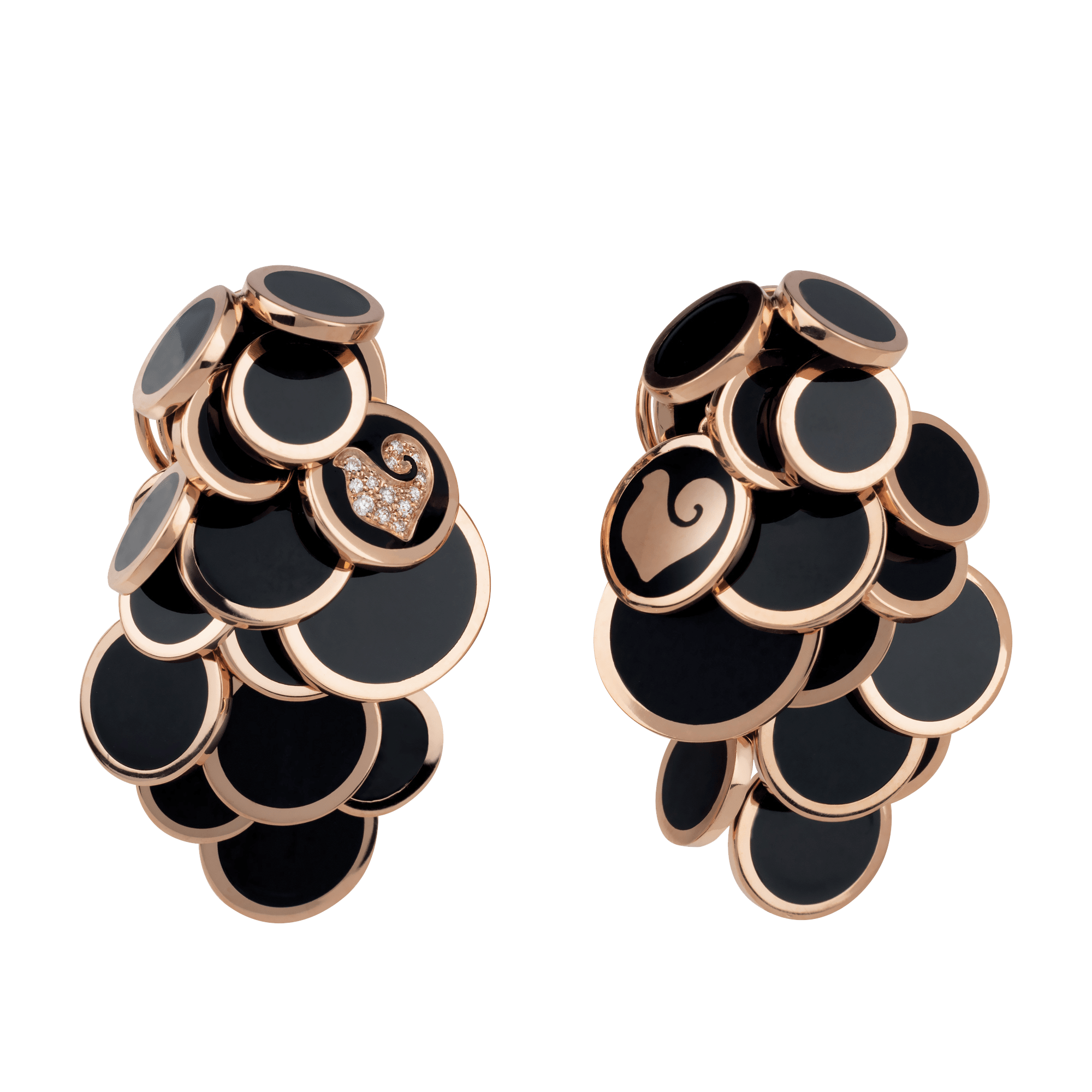 Orecchini paillettes Chantecler oro rosa diamanti smalto nero