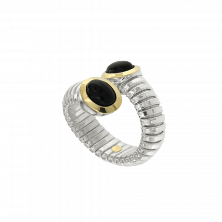 Anello tubogas contrariè argento oro onice