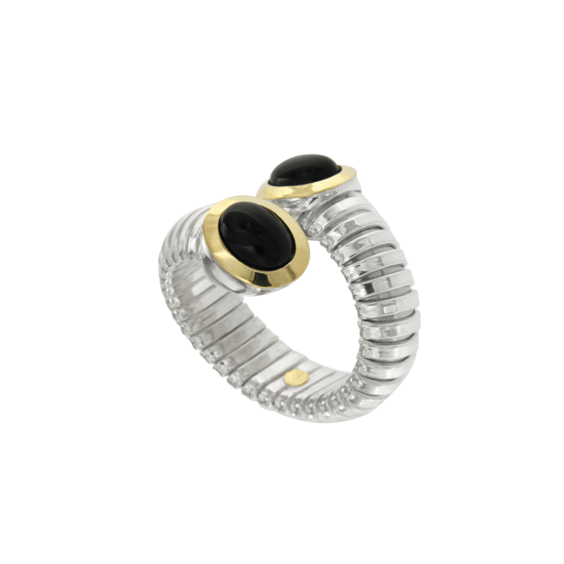 Anello tubogas contrariè argento oro onice
