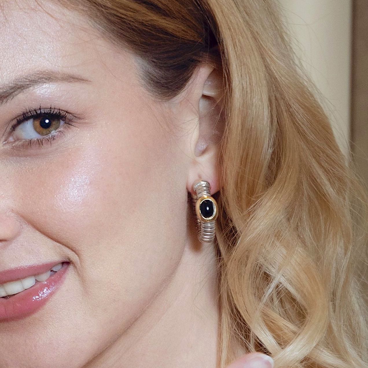 ORECCHINI TUBOGAS ARGENTO CERCHI ORO ONICE earrings onyx silver sconto discount