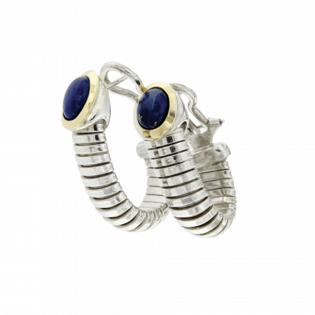 Orecchini Cerchi Tubogas Argento, oro e lapislazzulo