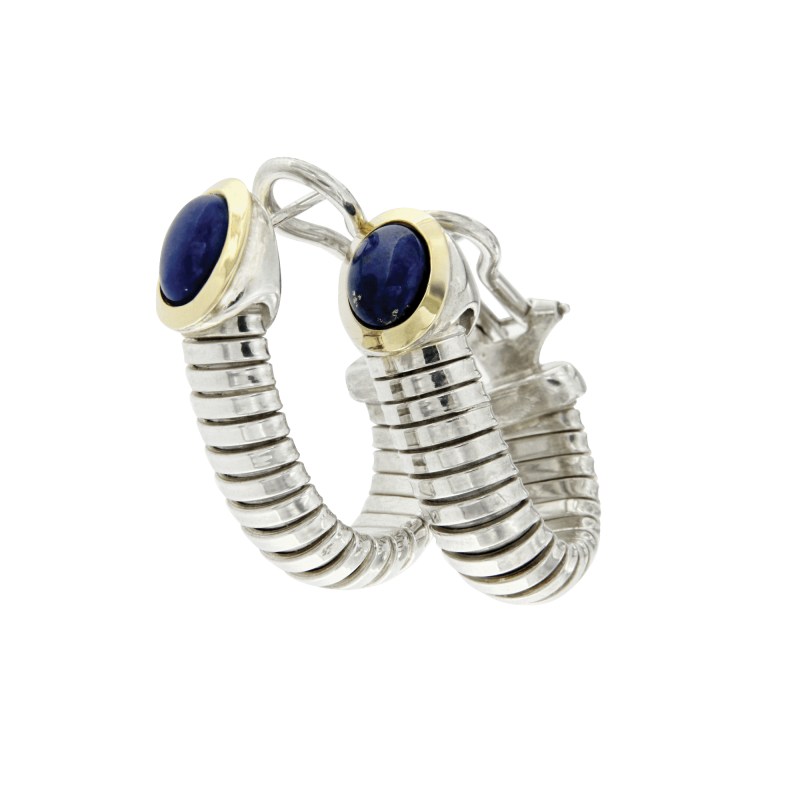 Orecchini Cerchi Tubogas Argento, oro e lapislazzulo