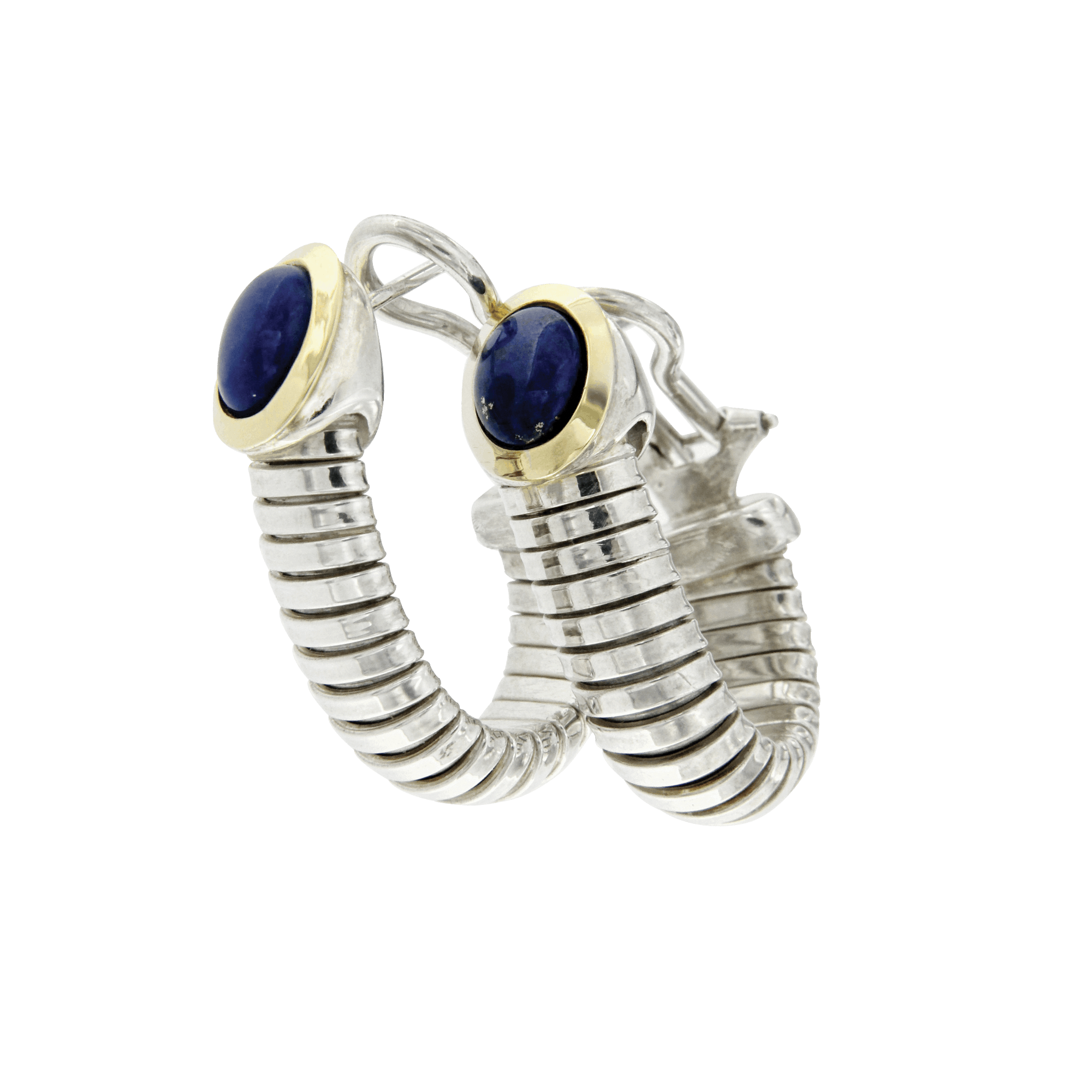 Orecchini Cerchi Tubogas Argento, oro e lapislazzulo