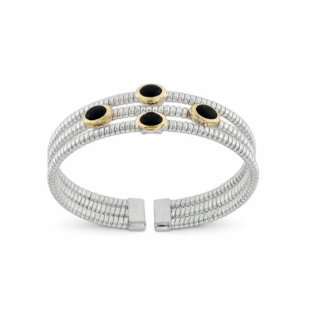 Bracciale Tubogas 3 fili argento finitura oro onici 