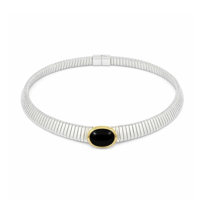 Collana Tubogas argento finitura oro pietra onice