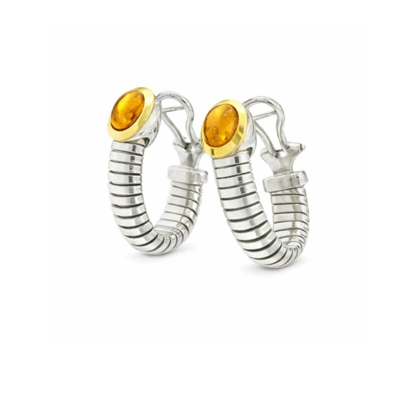 Orecchini Cerchi Tubogas Argento fili Oro e Citrino