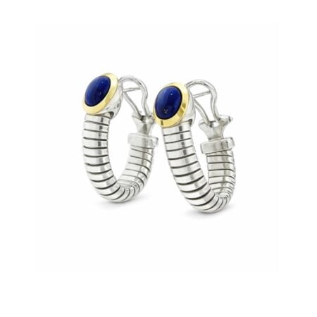 Orecchini Cerchi Tubogas Argento fili oro e lapislazzulo