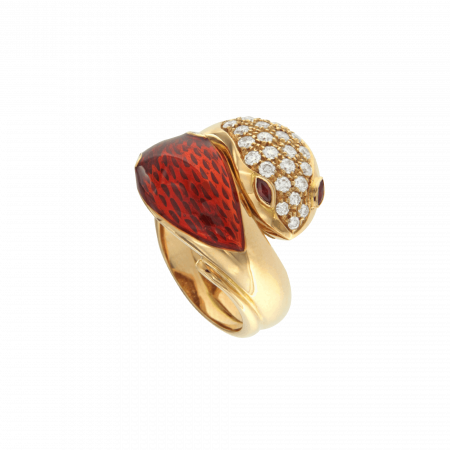 Anello serpenti '70 in oro rosa con antica lavorazione a smalto