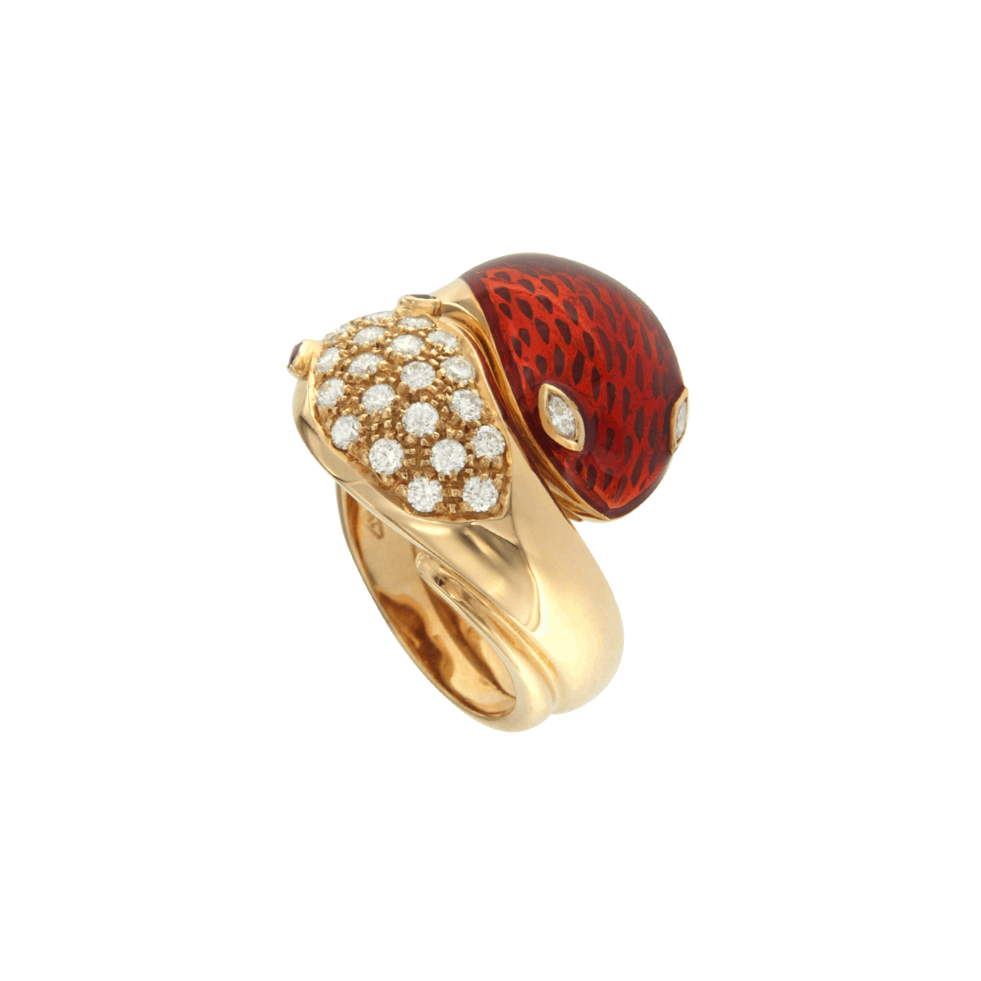 Anello serpenti '70 in oro rosa con antica lavorazione a smalto