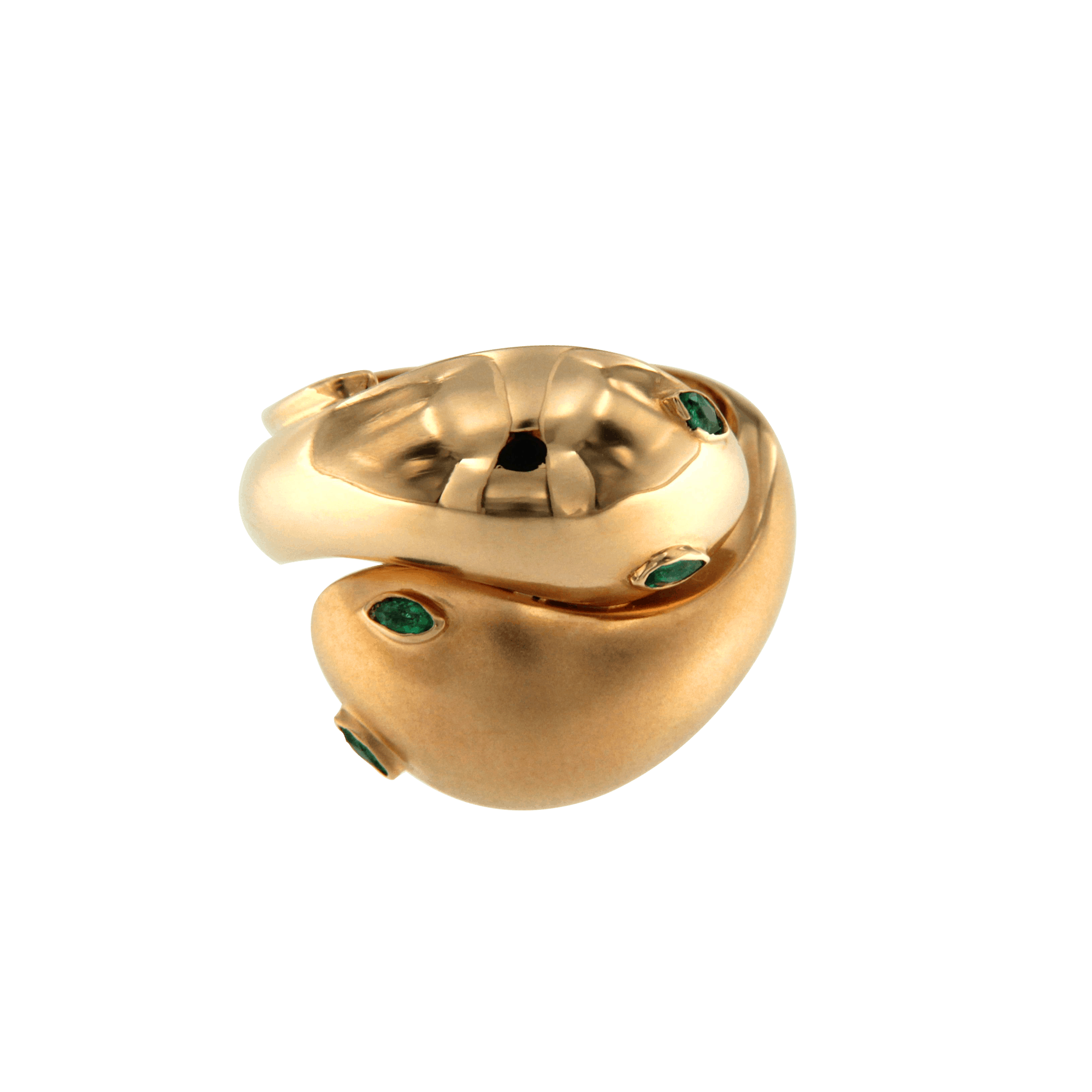 Anello serpenti '70 in oro rosa lucido e sabbiato 4 smeraldi
