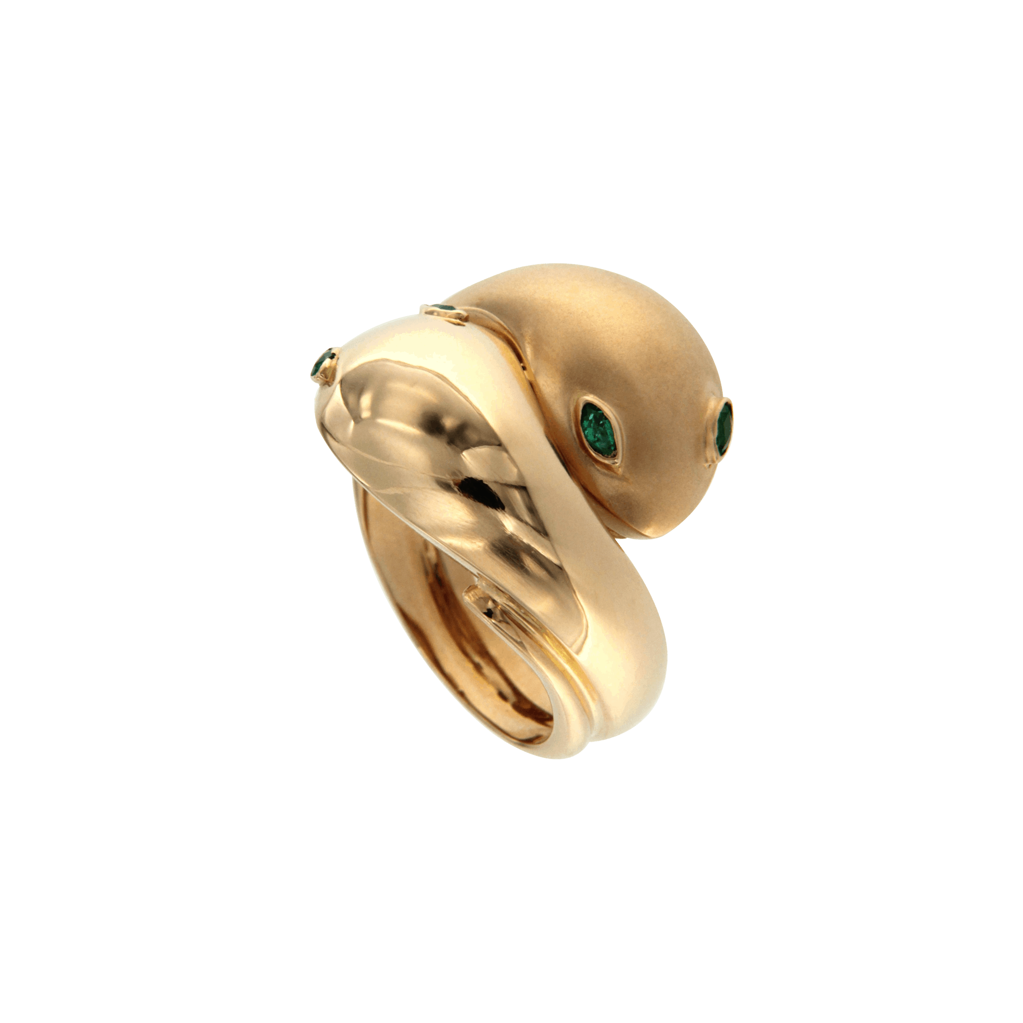 Anello serpenti '70 in oro rosa lucido e sabbiato 4 smeraldi