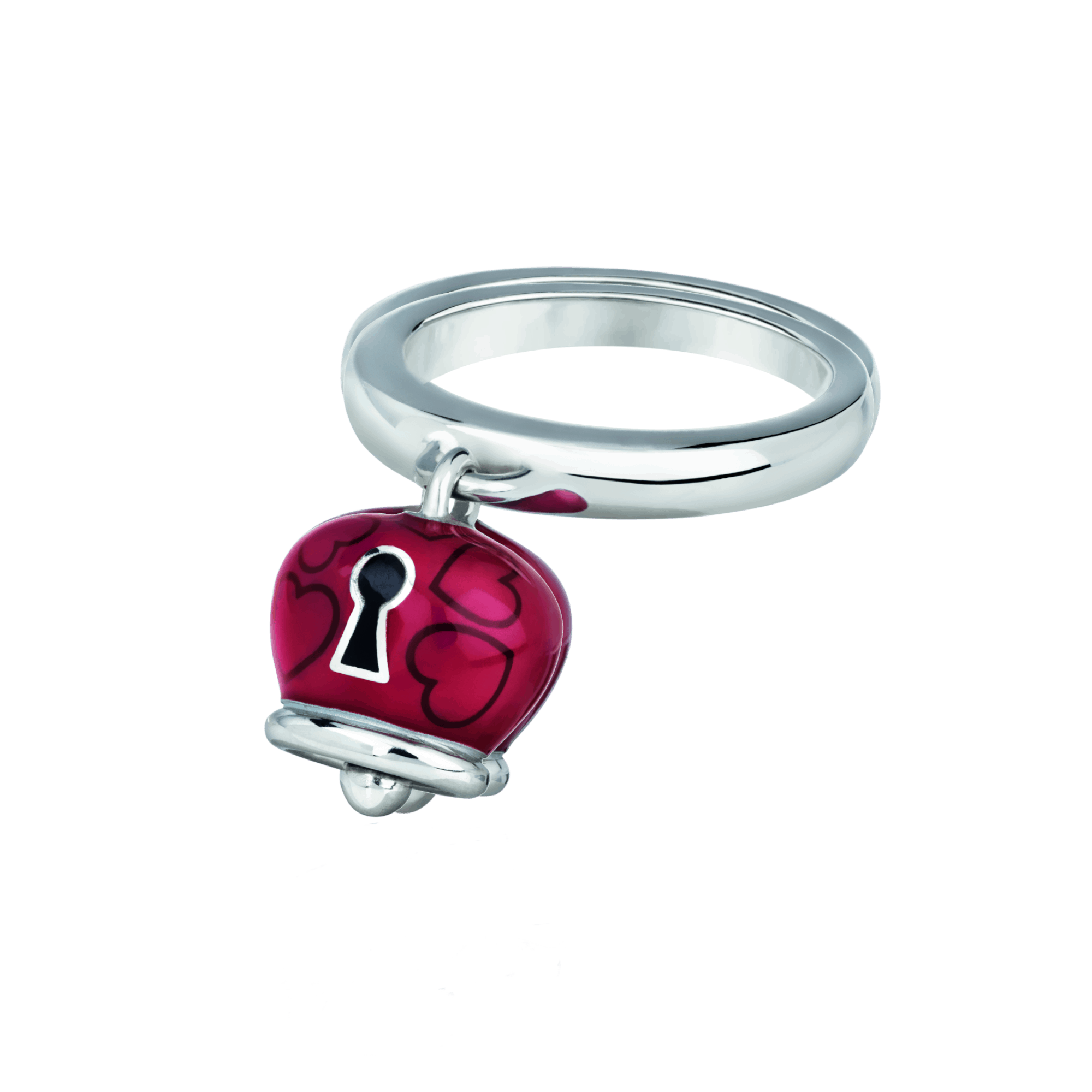 Anello Campanella con cuori smalto rosso nero Chantecler