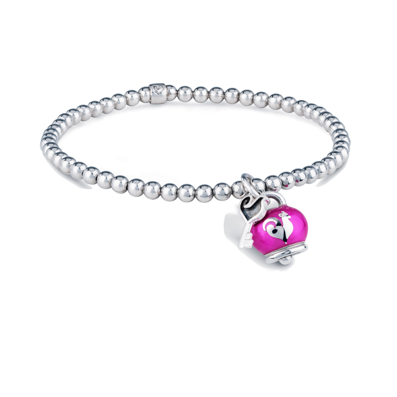 Chantecler Bracciale elastico Campanella cuori lucchetto Bouganville