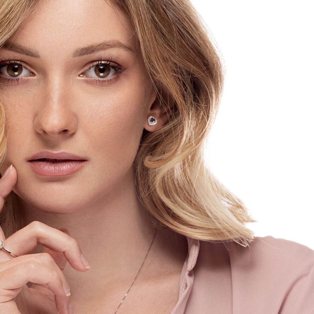 EHRT9Z orecchini cuore diamanti zaffiri heart earrings diamonds sapphires sconto discount