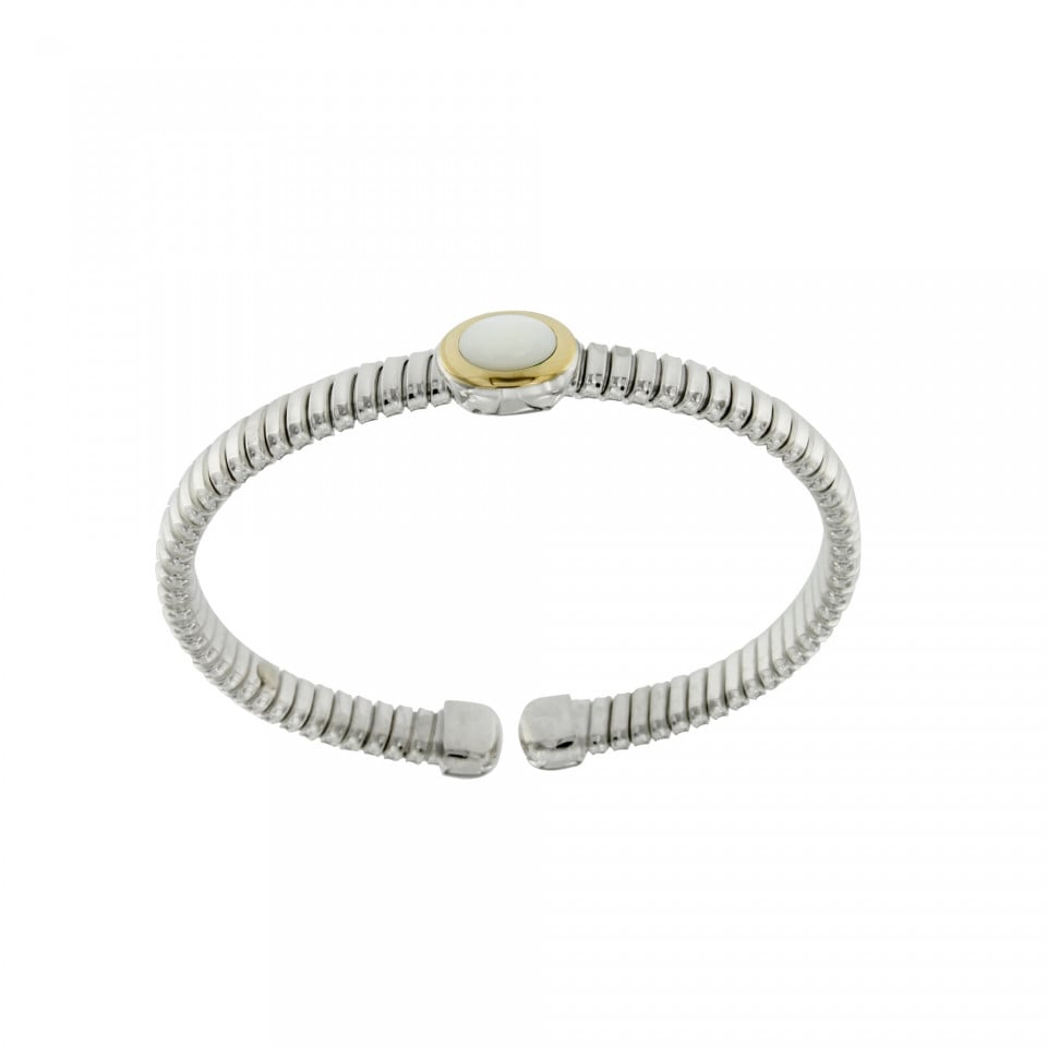 NUOVA BRT026mp-bracciale-tubogas-a-molla-in-argento-925-con-testina-in-oro-18ct-e-madreperla-960x960