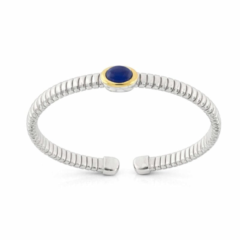 Bracciale Tubogas argento testina fili oro agata blu