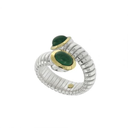 Anello tubogas contrariè argento oro agata verde
