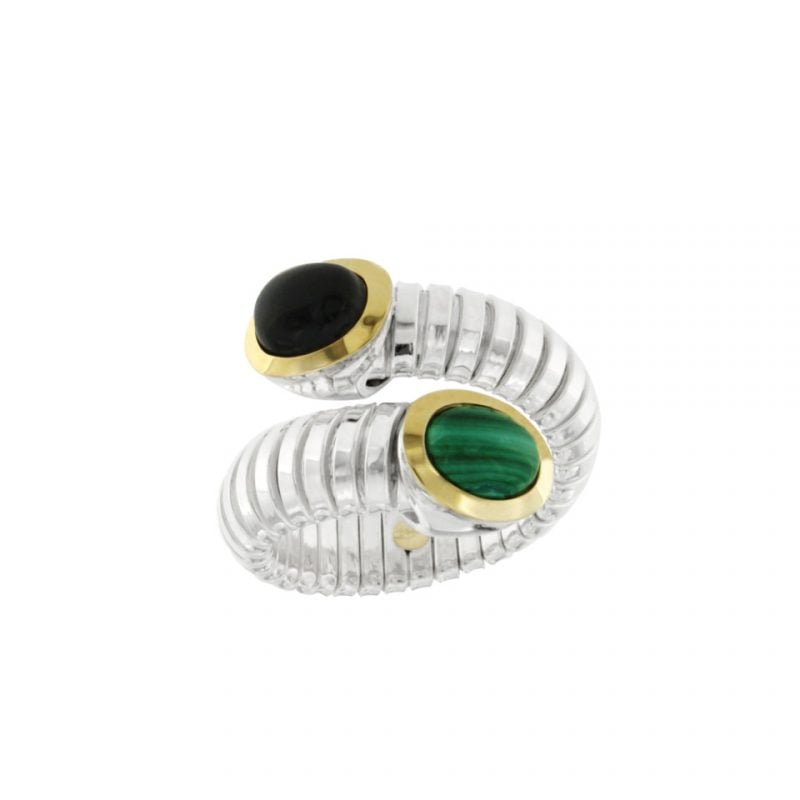Silver ring onix malachite anello-tubogas-argento-onice-malachite-ANT027malon-discount