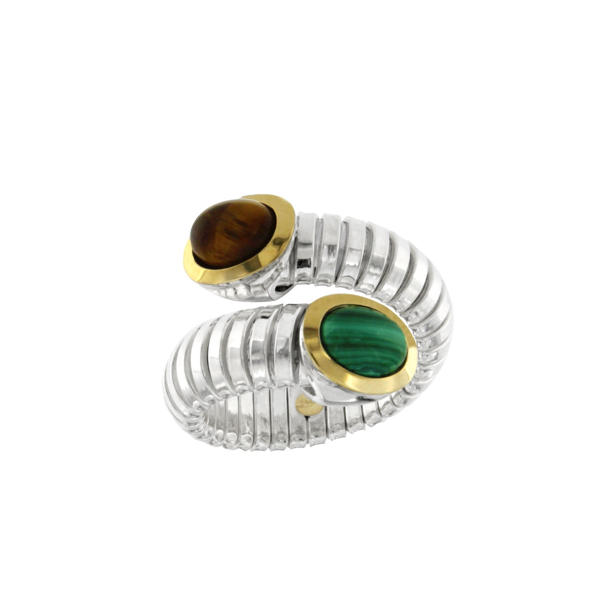 anello tubogas argento malachite occhio di tigre ANT027malodt