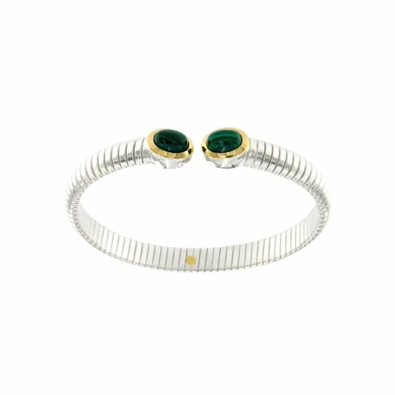Bracciale Tubogas in argento 925 con finitura oro e malachite bracelet in sterling silver with gold finishing and malachite sconto discount