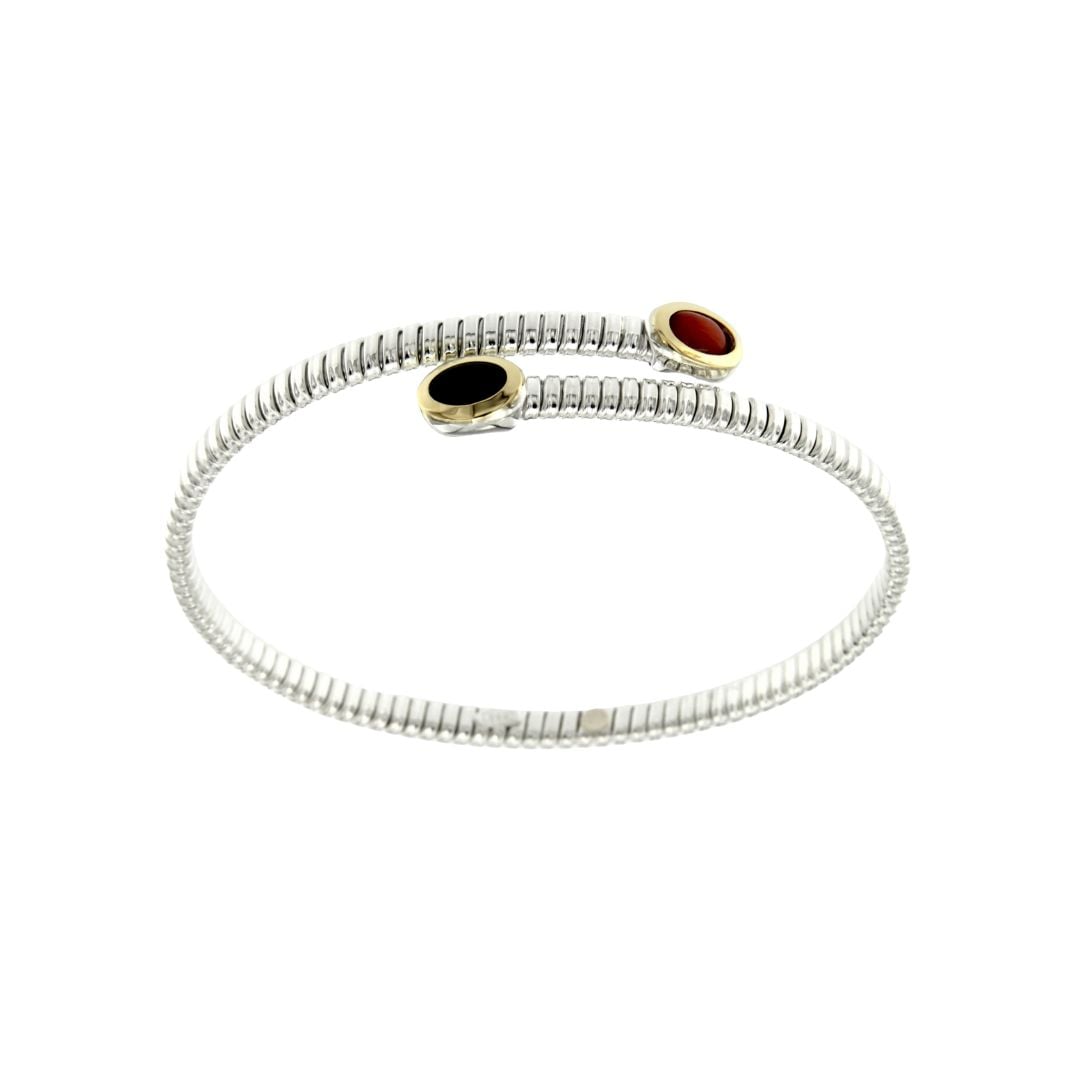 Bracciale Tubogas argento testine oro onice e corniola