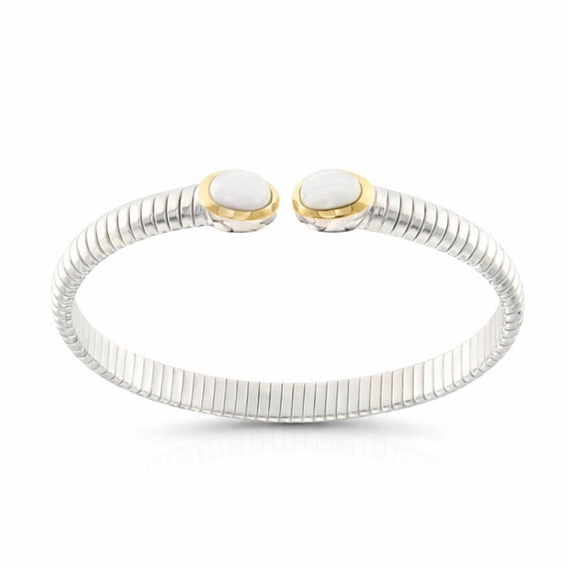 Bracciale Tubogas  argento filo oro e agata bianca