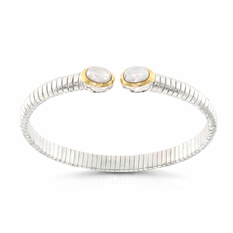 Bracciale Tubogas  argento oro agata bianca
