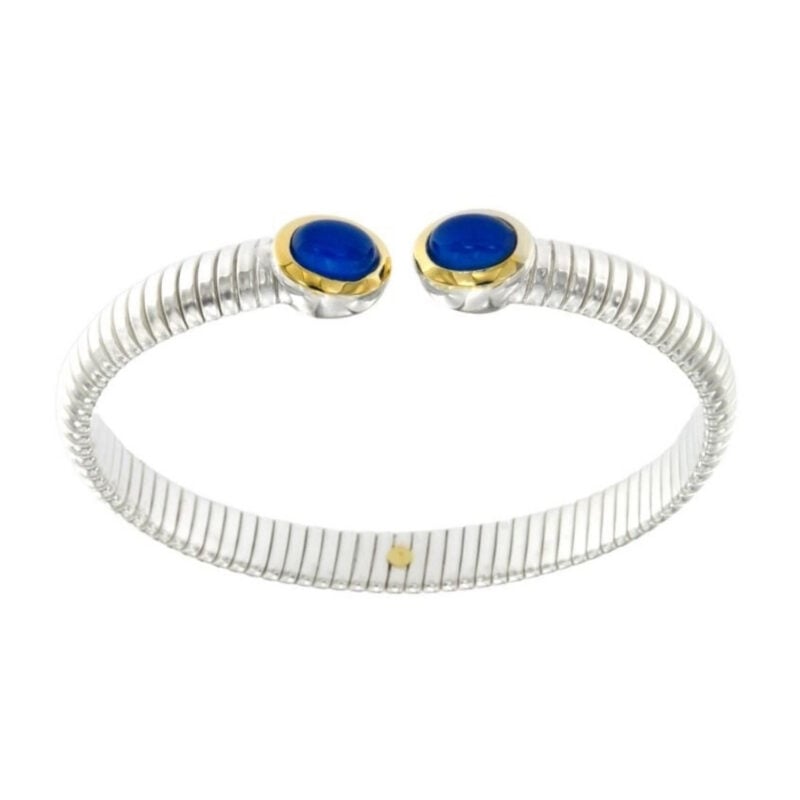Bracciale Tubogas argento oro e agata blu