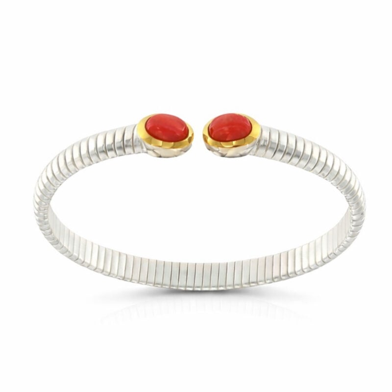Bracciale Tubogas  in argento oro e corallo naturale
