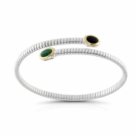 Bracciale Tubogas argento testine oro onice e malachite