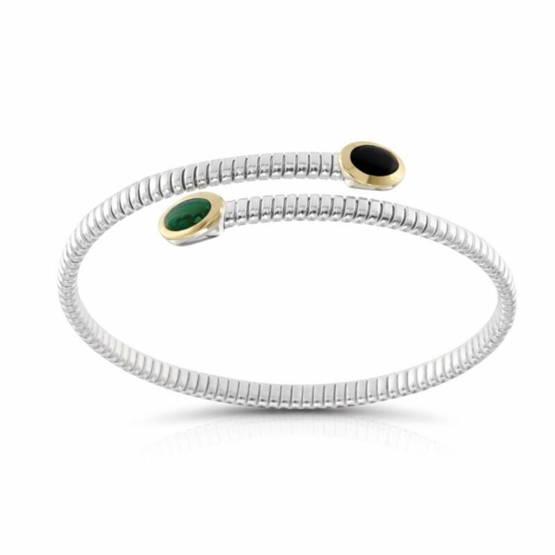 Bracciale Tubogas argento testine oro onice e malachite