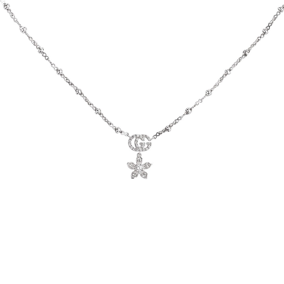Collana Gucci fiore e Doppia G con diamanti
