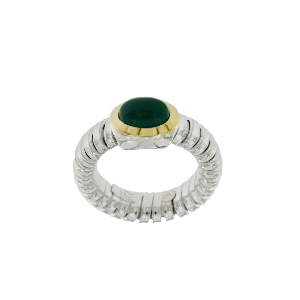 Anello tubogas argento oro Agata Verde