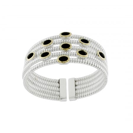 BRT030 bracciale tubogas 5 fili in argento 925 con finitura oro e onici