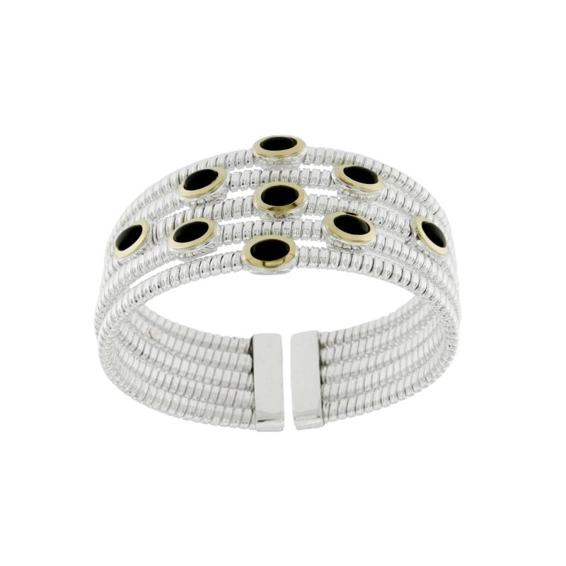 BRT030 bracciale tubogas 5 fili in argento 925 con finitura oro e onici