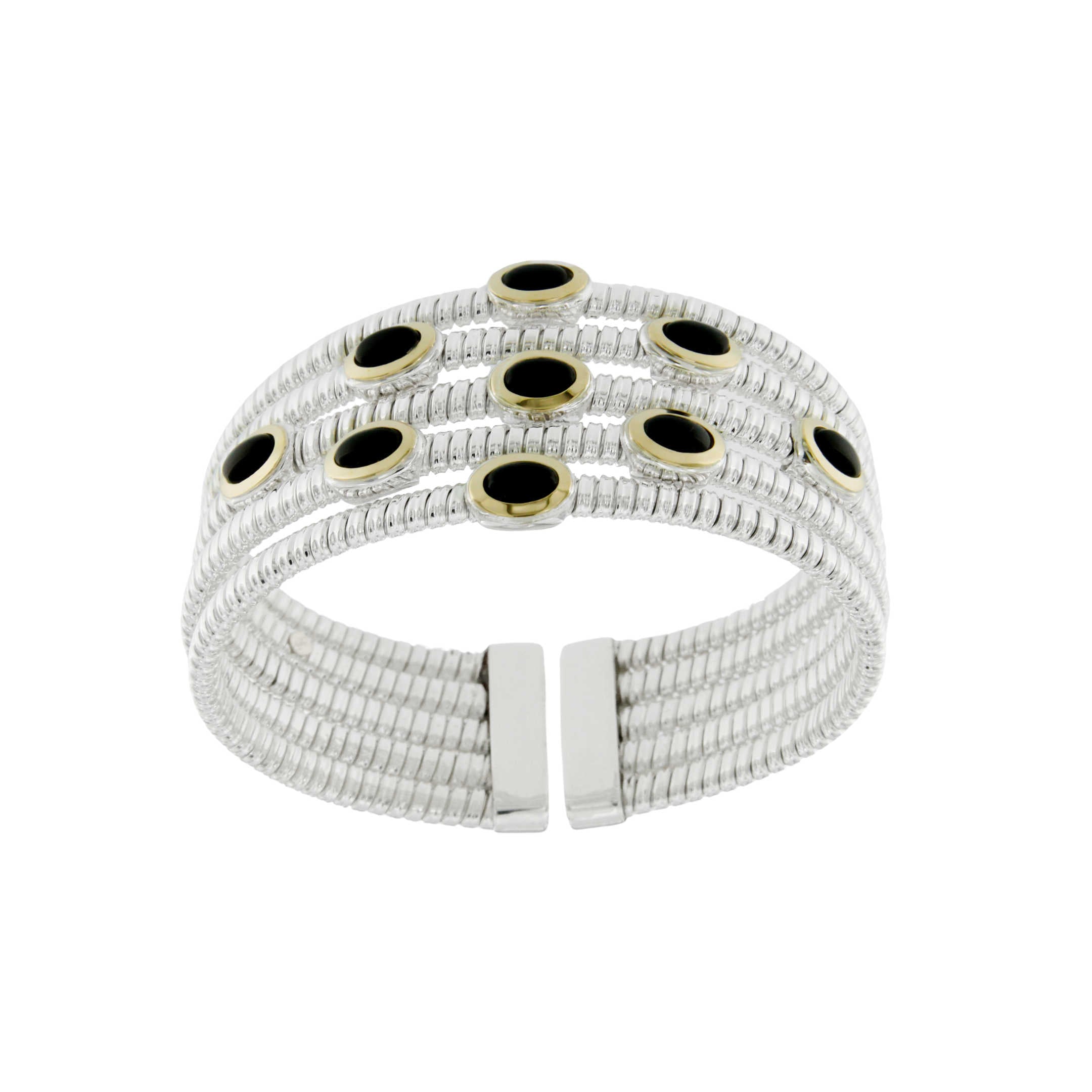 BRT030 bracciale tubogas 5 fili in argento 925 con finitura oro e onici