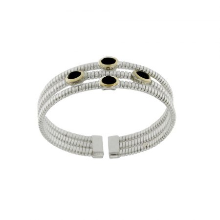 Bracciale Tubogas in argento 925 con finitura oro e onici silver bracelet