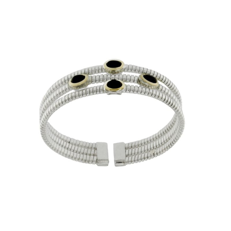 Bracciale Tubogas  in argento 925 con finitura oro e onici  silver bracelet