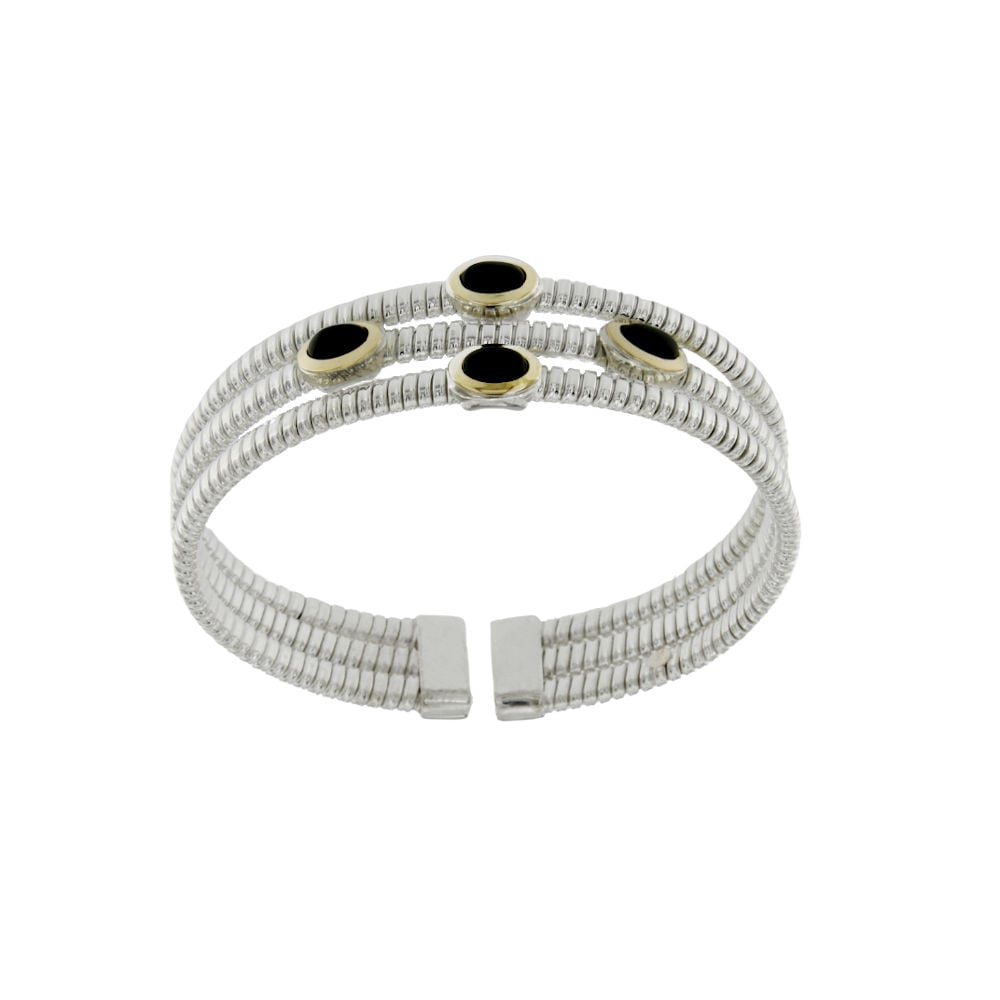 Bracciale Tubogas  in argento 925 con finitura oro e onici  silver bracelet