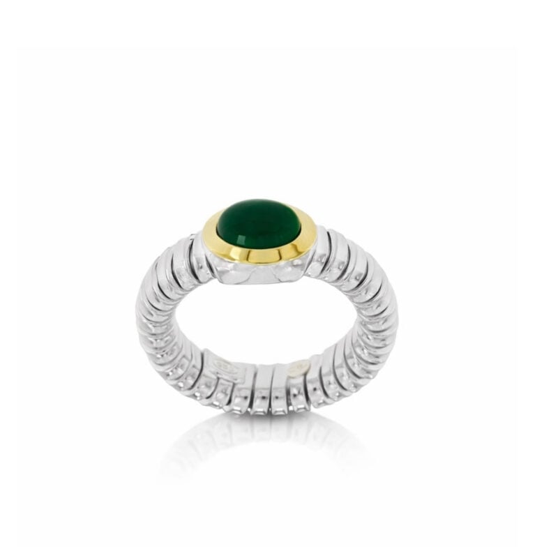 Anello tubogas argento oro Agata Verde