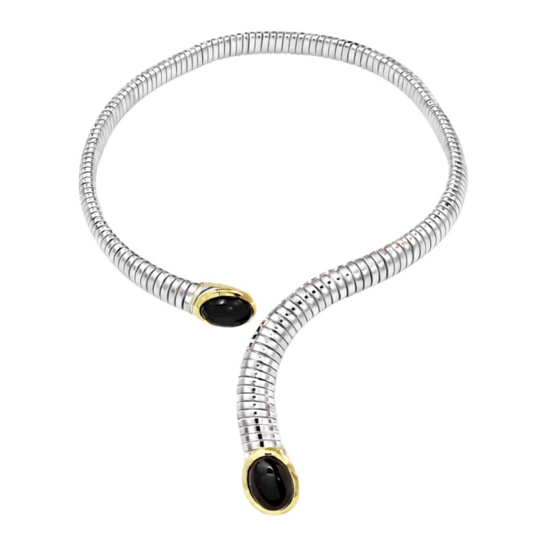 Collana Tubogas argento fili oro e onice