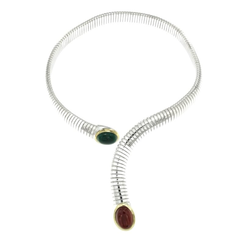 Collana Tubogas argento 925, finiture  oro e pietre dure Agata e Corniola necklace silver codice sconto discount