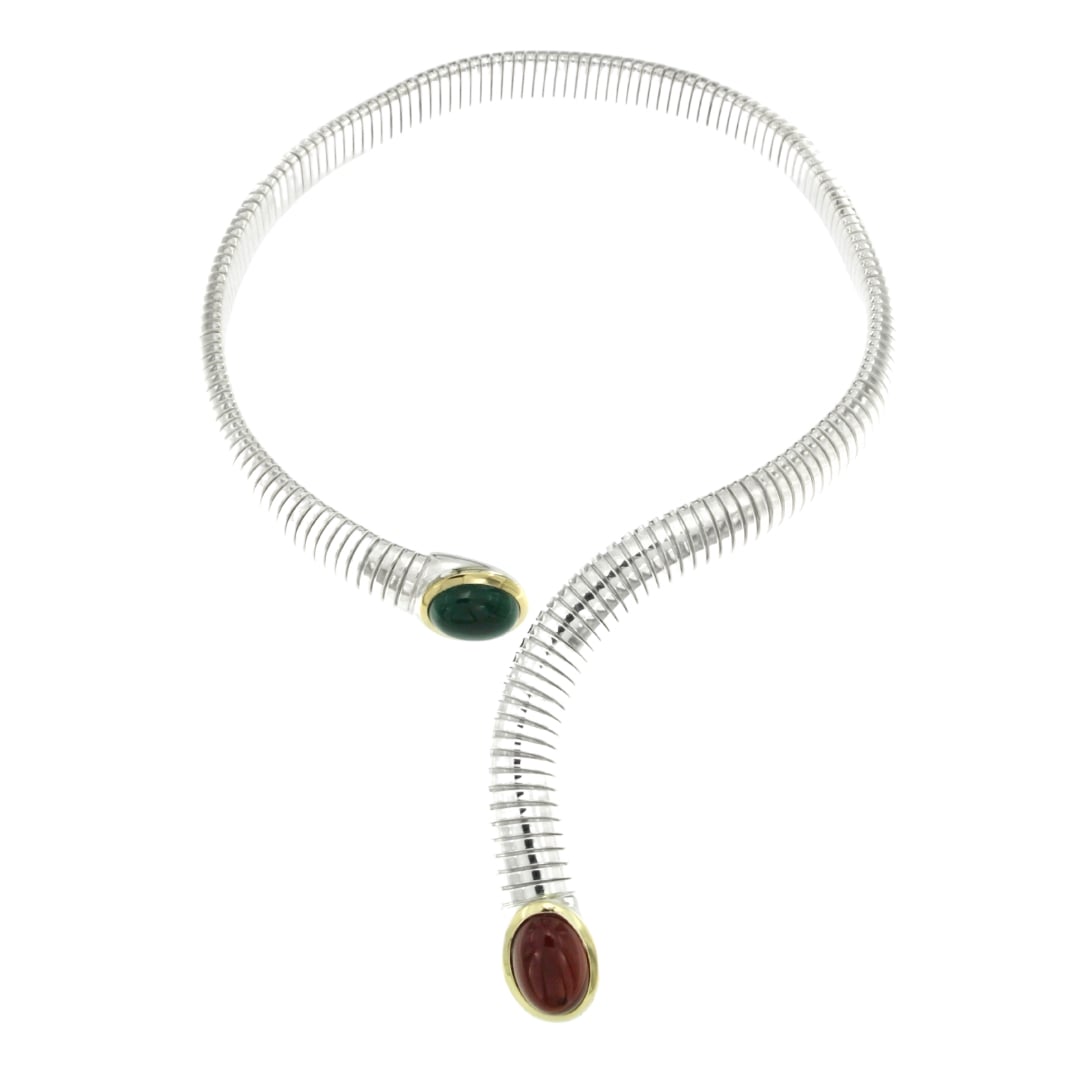 Collana Tubogas argento 925, finiture oro e pietre dure Agata e Corniola necklace silver codice sconto discount